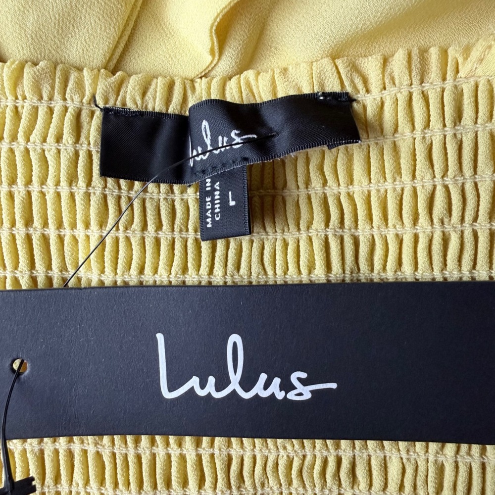 NWT Lulus Summer Invite Yellow Tie-Strap Tiered Midi Dress Size L - Picture 9 of 13